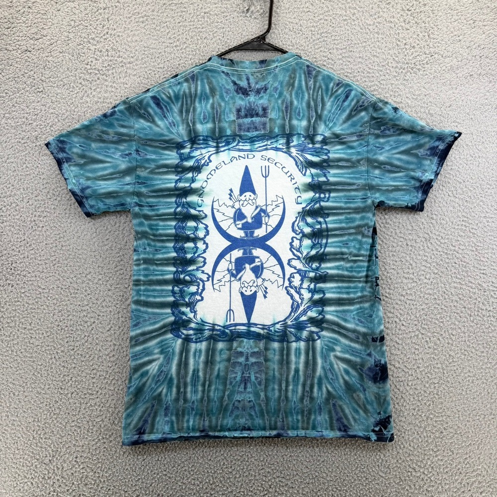 Gildan Gnomeland Security Tie‎ Dye T-Shirt Mens Medium Blue Black Gnome Graphic - Picture 2 of 15
